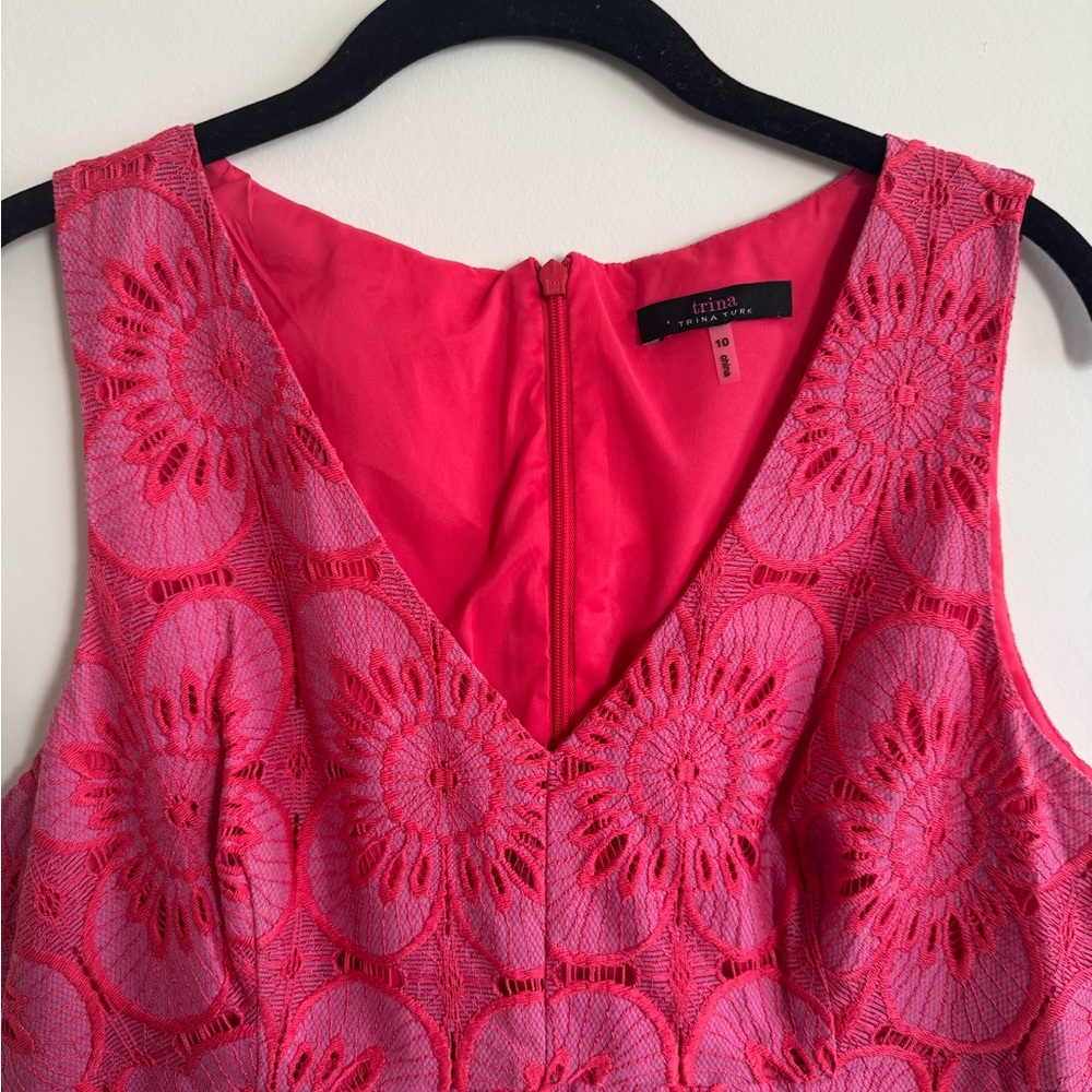 Trina Turk Hot Pink Floral Lace Mini Dress - Picture 2 of 8
